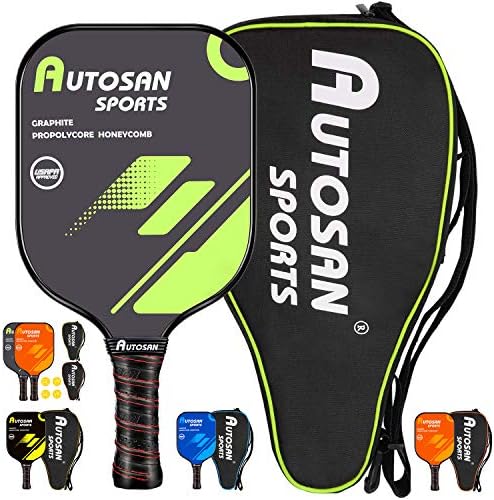 AUTOSAN Pickleball Paddle - USAPA Approved Light Graphite Pickleball Racket as Single(1Paddle+1Bag) or Set(2Paddles+4 Balls+2Bags),Polymer Core Ultra Cushion Grip Low Profile Edge + Sling Bags & eBook
