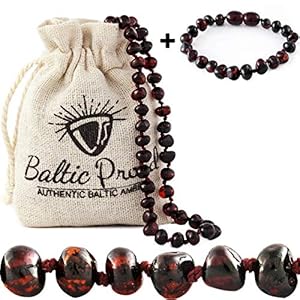 Baltic Amber Necklace And Bracelet Gift Set (Unisex Cherry) – Certified Premium Quality Raw Baltic Amber