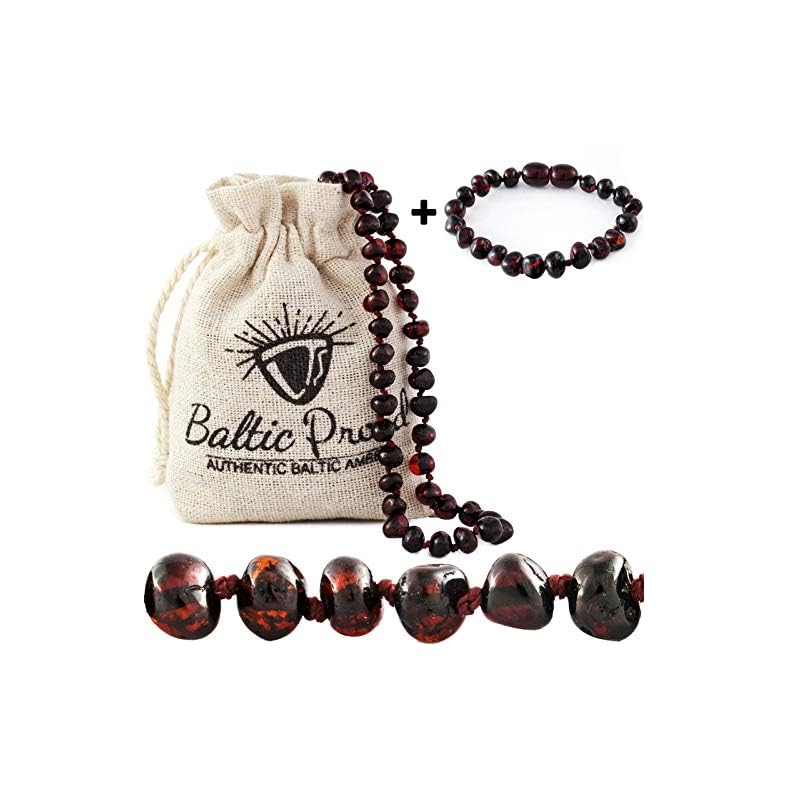 Baltic Amber Necklace And Bracelet Gift Set (Unisex Cherry) – Certified Premium Quality Raw Baltic Amber