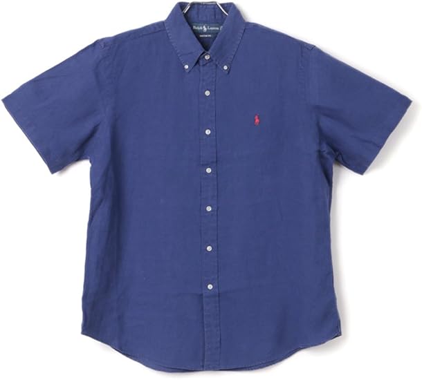 Amazon ラルフローレン Ralph Lauren 大きいサイズ メンズ ボタンダウン リネンシャツ 半袖 半袖シャツ 麻シャツ 麻100 Custom Fit ブルー 2xl シャツ 通販