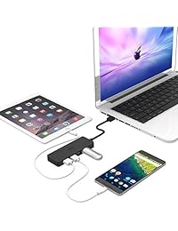 4 puertos USB 3.0 Hub, iczi Hub USB con 2 puertos de carga BC 1.2 rápido para MacBook Windows PC portátil Smartphone y más, Negro