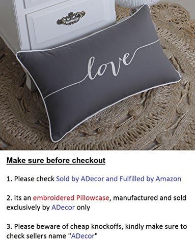 Love Sentiment Cotton Embroidered Lumbar Accent Throw Pillow Cover - Bedroom Decor, Gift for Wedding, Anniversary - 12x20 Inches, Dark Grey