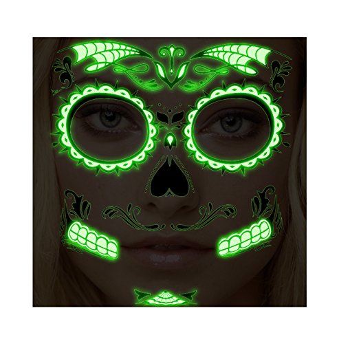 Glow in the Dark Sugar Skull Face Temporary Tattoo #122