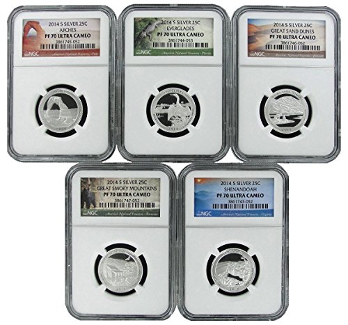 2014 America The Beautiful Silver Quarter Set Park Labels PF-70