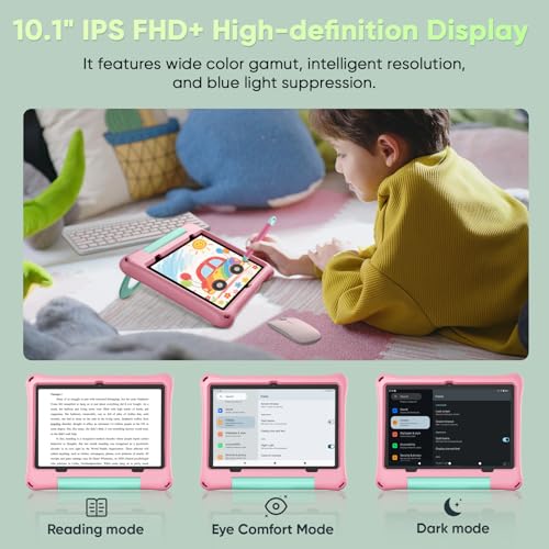 aiprotablet Kids Tablet, Android 16 Tablet for Kids 10 inch Octa-Core 2.2GHz with Case, 30GB RAM 64GB ROM, 2TB Expand, Parental Control, Dual Camera, BT, WiFi, with Keyboard Mouse Stylus, Gift (Pink)