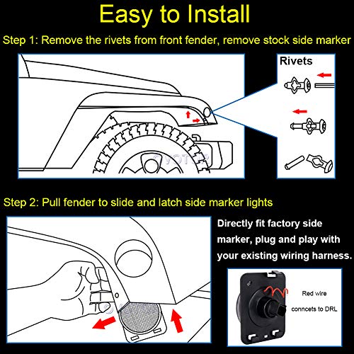 LED Side Marker Lights Amber Turn Signal with White Halo DRL Smoke Lens Replaces 07-17 Jeep Wrangler Front Fender Signal Parking Indicator Lamp