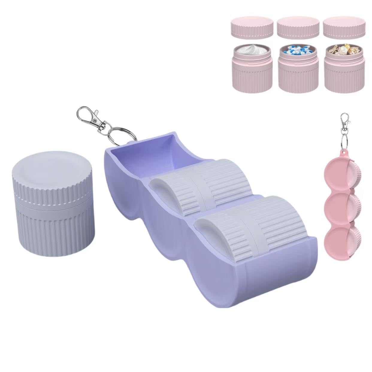 Photo 1 of 3Pack Travel Containers for Toiletries,Reusable SiliconeTravel Size Lotion Container with Keychain,Leak-Proof Portable Storage Bottles,Pill Small Items Organizer,for Women Workplace Vacation (Purple)