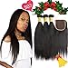 Brazilian Virgin Human Hair Straight 3 Bundles with Lace Closure Free Part Grade 8A 100% Unprocessed Human Hair Bundles With Top Lace Closure Natural Color (10 12 14+ 10 inch)