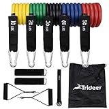 Trideer Resistance Band Set with Door Anchor, Handles, Ankle Straps, 5 Exercise Bands Stackable Up To 150lbs, For Resistance Training, Physical Therapy, Home Workout (Set of 5 Bands)