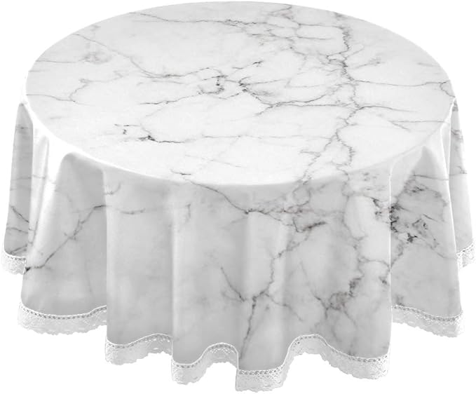 Toprint White Marble Round Tablecloth 60" inch Gold