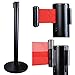 Yescom 2pcs Black Steel Retractable Crowd Control Stanchion w/Red Belt Queue Line Post Barrier