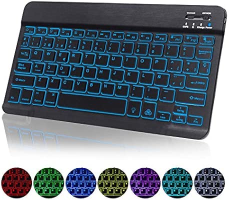 Teclado Español Inalámbrico Bluetooth Teclado Incluye Letra ñ Con 7 Colores Retroiluminado Teclado Bluetooth 30 Ultra Delgado Con Batería