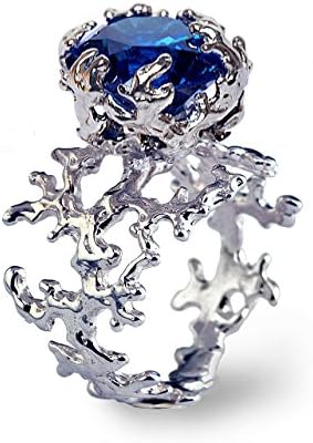 Handmade Sterling Silver, Created Blue Sapphire, Size 7, Coral Reef Engagement Ring