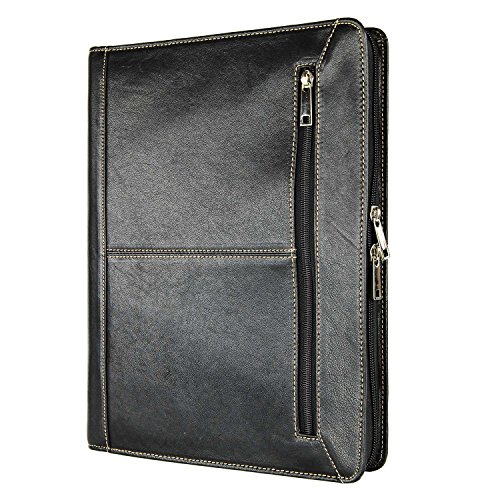 Professional Portfolio Case with Tablet Stand for Microsoft Surface Pro 3/4/New Surface, Business Organizer Document Folder with Letter Size Legal pad/Notepad Holder, Goatskin Leather (Surface, Black)