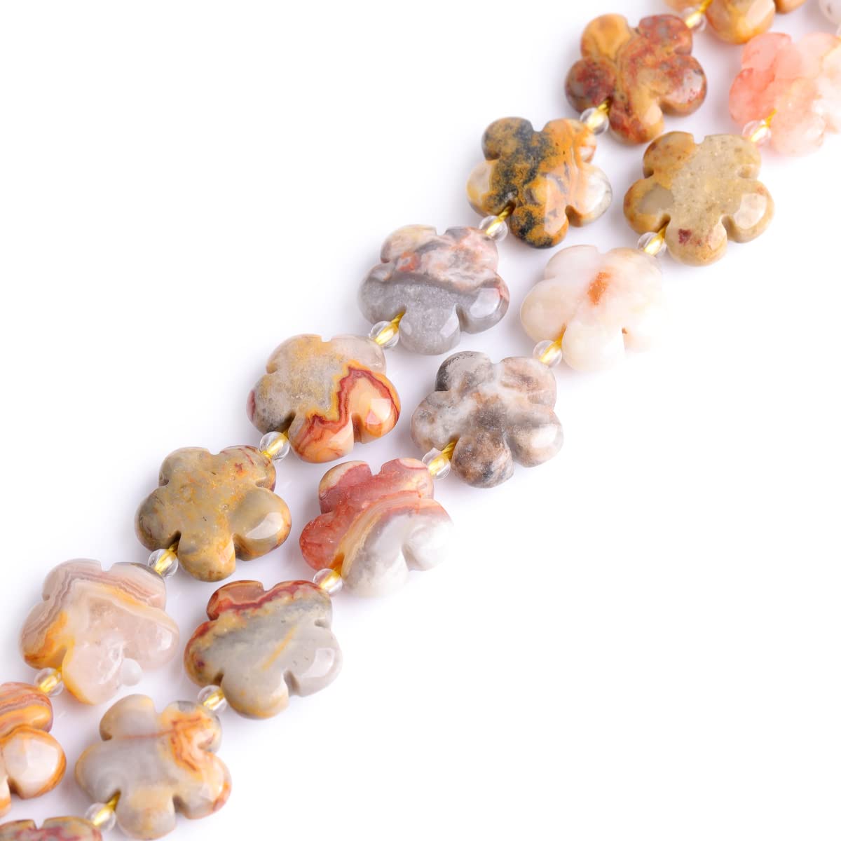 Sweet & Happy Girl's Store 15mm Flower Gemstone Crazy Lace Agate Beads Strand 15 Inch Jewellery Making Beads