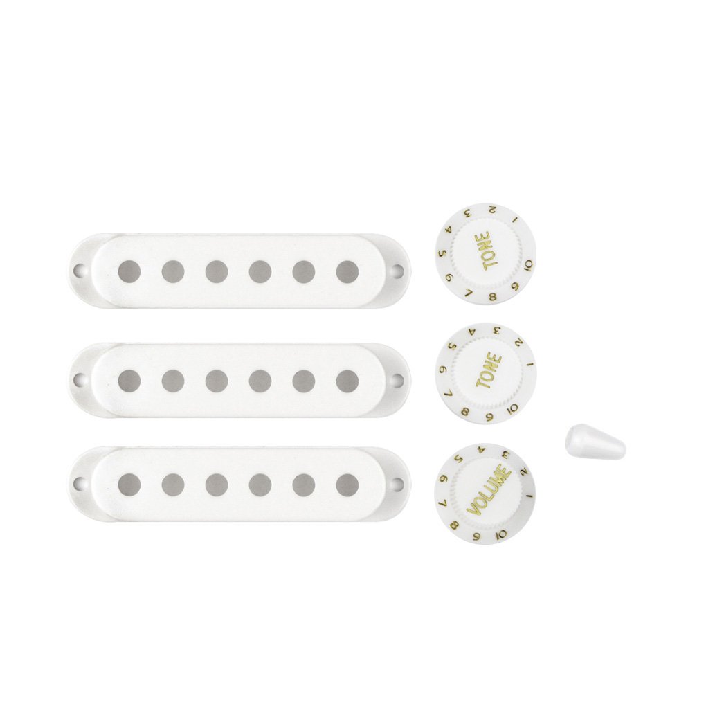FLEOR 3PCS 52mm Single Coil Pickup Covers Set with 2T1V Control Knobs & 5-Way Selector Switch Tip for ST Guitar, White