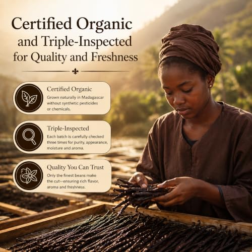 50 Organic Madagascar Vanilla Beans. Whole Grade A Vanilla Pods for Vanilla Extract and Baking