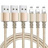 MAILAIZ iPhone Charger, 3PACK (6FT) Nylon Braided Lightning Cable Charging Cord USB Cable Compatible with iPhone XS/MAX/XR/X/8/7/6s/6/Plus/5SE/5s/5c/5/ipad (Gold)