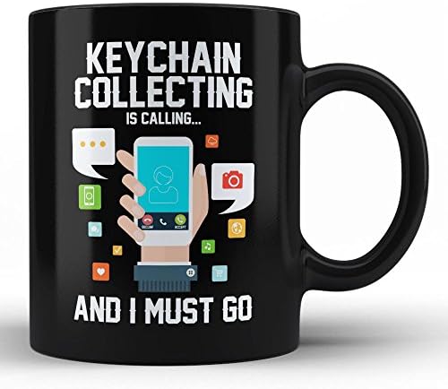 HOM Black Coffee Mug Keychain Collecting is calling and I must go Perfect Gift