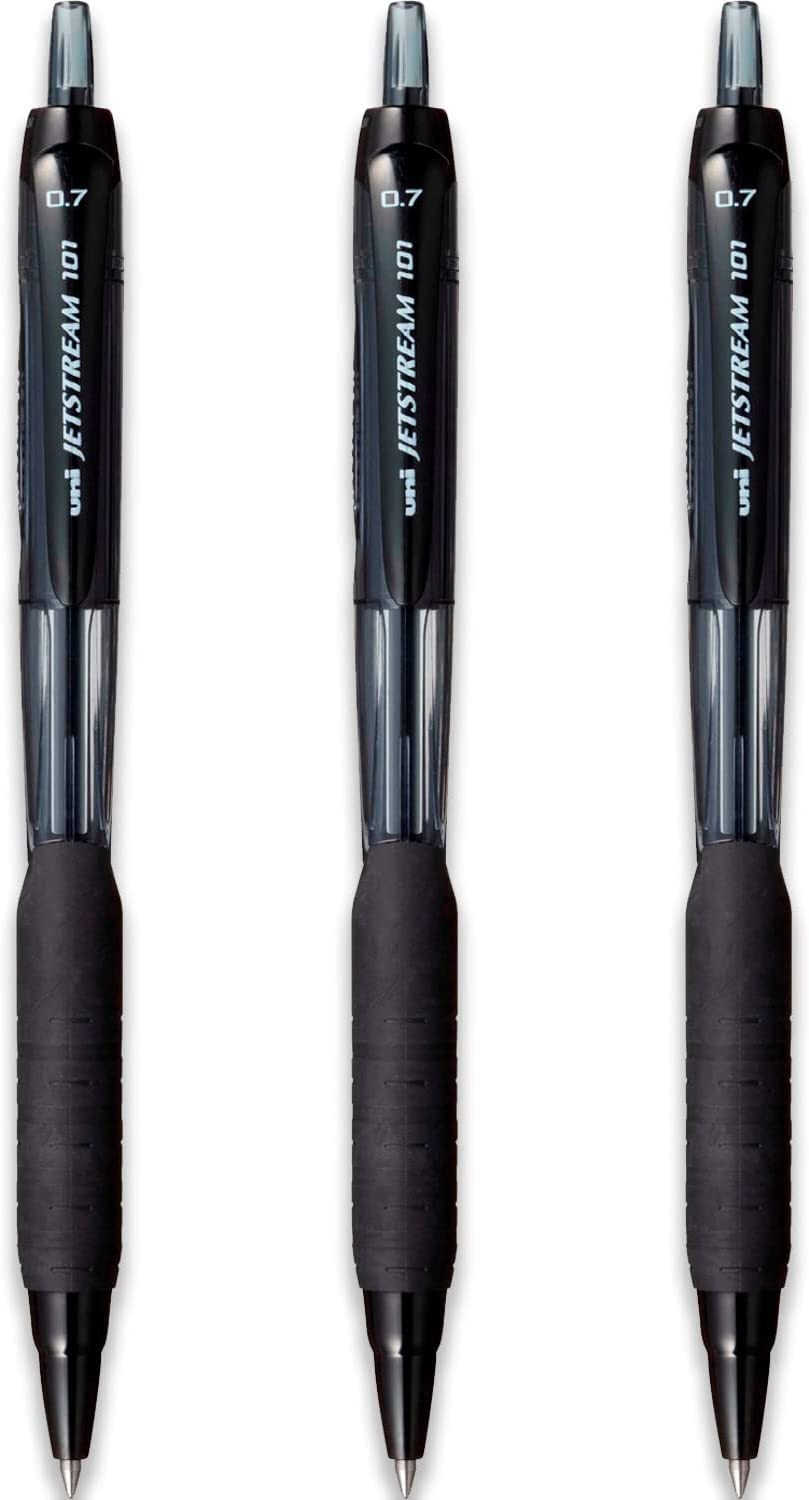 uni-ball Jetstream SXN-101-7N Retractable Rollerball Pens - 0.7mm Nib Tip - Black Ink - Pack of 3
