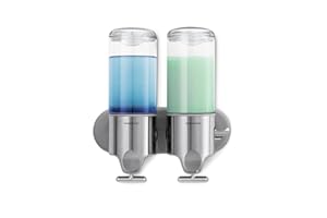 simplehuman Double Wall Mount Shower Pump, 2 x 15 fl. oz. Shampoo and Soap Dispensers, Stainless Steel