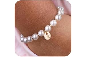 Miss Pink Initial Pearl Bracelet Flower Girl Bracelet Proposal Gifts for Girls, Dainty Gold Pearl Bracelets with Letter A-Z Personalized Name Jewelry Birthday Christmas Wedding Party Gift for Her