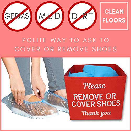 RE Goods Shoe Cover Box | Disposable Shoe Bootie Holder For Realtor Listings and Open Houses | Please Cover or Remove Shoes Bin | Shoe Bootie Box (Red)