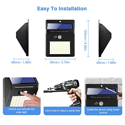 Luce Solare LED Esterno[4 Pezzi ] 42 LED IP65 Impermeabile 3 Modalità per Giardino,Parete Sensore di Movimento Parete Wireless Risparmio [Classe di efficienza energetica A+++]