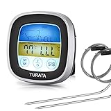 Meat Thermometer Turata Digital Instant Read Food Thermometer Touchscreen Cooking Thermometer Clock Timer with 2 Probes for Grill BBQ Kitchen Oven Smoker