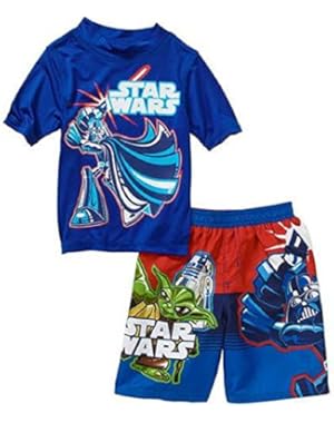 Star Wars Little Boy Rash Guard And Swim Trunk Set (3T, Dark Blue)