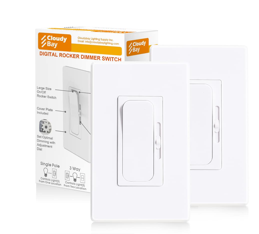 Photo 1 of ***POSSIBLY FOR PARTS/UNKNOWN DAMAGES*** CLOUDY BAY LED Digital Dimmer Switch for LED Light/CFL/Incandescent, Phrase Cut Dimming 600 Watt max,Cover Plate Included,White,2 Pack