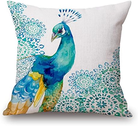 Happy Cool Cotton Linen Square Peacock Home Office Indoor Decorative Dinning Room Kitchen Chair Seat Sofa Chair Seat Back Case Home Pillowcase Cover For Family Room 18"x 18" A-Peacock-8