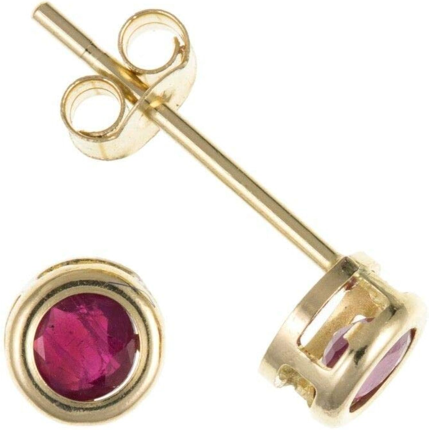 Real Ruby Stud Earrings Solid 9 Carat Yellow Gold Smooth Rub Over Set