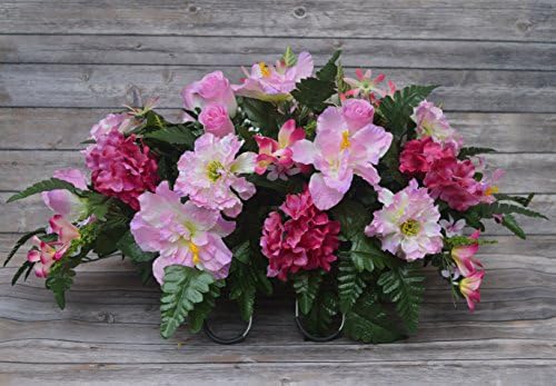 3103 Beautiful Spring Cemetery Arrangement , Headstone saddle, Grave, Tombstone arrangement, Cemetery flowers