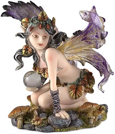 StealStreet 91960 Grey and Orange Autumn Fairy Sitting with Crystal, Statue Figurine
