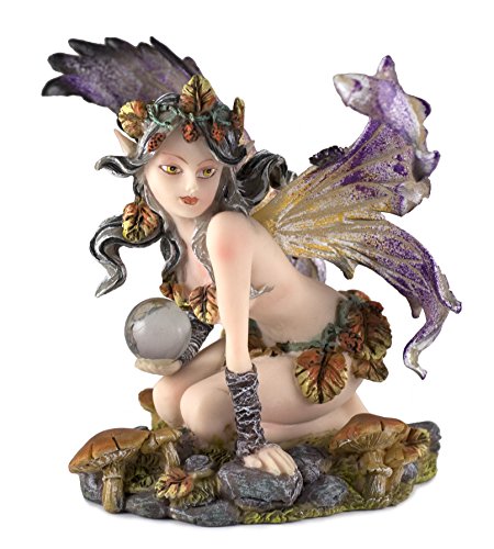 StealStreet 91960 Grey and Orange Autumn Fairy Sitting with Crystal, Statue Figurine