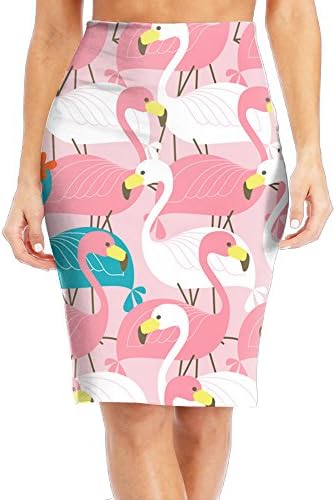 Flower Colorful Flamingo Women's Elastic Waist Stretch Bodycon Pencil Skirt XL