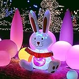 VIVOHOME 4ft Height Inflatable Happy Easter Bunny with Colorful Rotating Led Lights Blow up Outdoor Yard Decoration