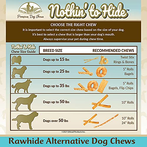 Nothing to Hide Natural Rawhide Alternative Large 10'' Rolls for Dogs 3 Pack (6 Chews) Premium