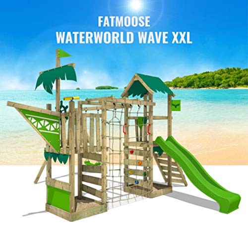 FATMOOSE Spielturm Klettergerüst WaterWorld mit Schaukel & apfelgrüner Rutsche, Spielhaus mit Sandkasten, Leiter & Spiel… – Bild 5