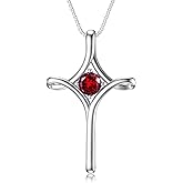 TOUPOP Cross Necklace for Women 925 Sterling Silver Birthstone Cross Pendant Fine Jewelry Valentines Day Birthday Gifts for Her Mom Wife Girlfriend