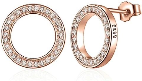 YEX Women Stud Earrings Silver Rose-Gold Plating Jewelry Geometric Round Circle Zirconia Earrings Gift for Women