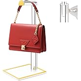 Jolboldy Acrylic Handbag Display Stand Gold Trim Purse Holder, 14"-24" Adjustable Height Thicken Anti-slip Base Clear Purse Rack Hanging Evening Bags Clutch Jewelry and Wreath for Table Closet Retail