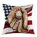 oFloral American Flag Throw Pillow Covers with Baseball Glove Retro Home Decorative Pillow Case Square Cushion Cover for Sofa Bed Chair Couch Decoration 18 x 18 Inch Brown Blue White Red