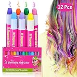 Hair Chalks - 12 Pack Girls Gifts Temporary Hair Chalk Pens Washes Out Easily With No Mess - Best Birthday Christmas Gifts for Girls Boys - 85 Applications Per Chalk Pen (12 Vibrant Colors Included)