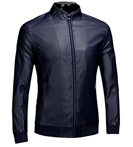 Double Plus Open DPO Men's Faux Leather Winter Fashion Fleece Bomber Jacket Blue XS