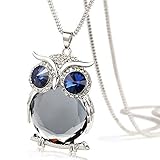Susenstone®Women Owl Pendant Diamond Sweater Chain Long Necklace (Grey)