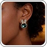 Yheakne Vintage Emerald Rabbit Earrings Green Crystal Stud Earrings Gold Cz Bunny Stud Earrings Tiny Emerald Rabbit Earrings Jewelry for Women