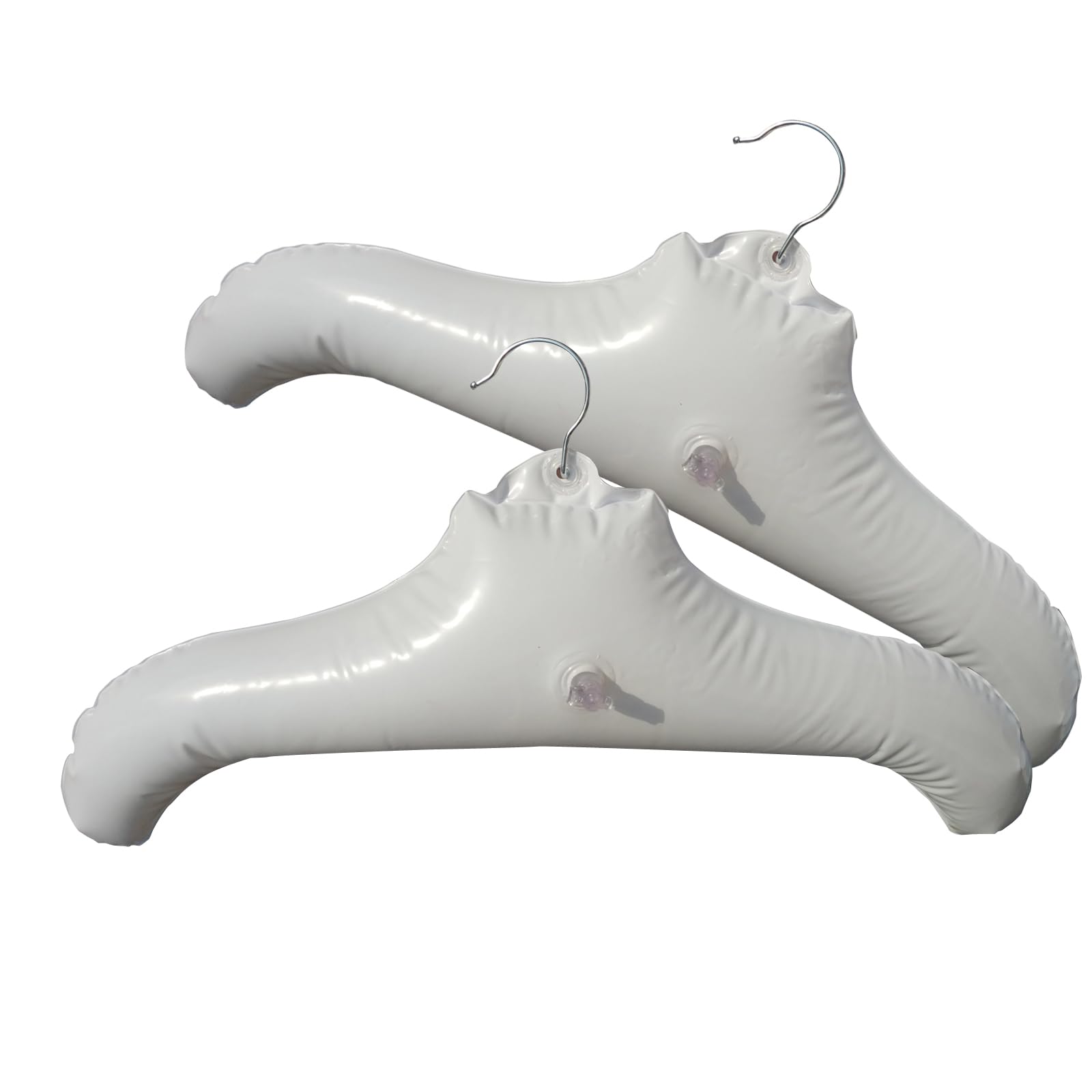 Condello Casa Inflatable Hangers for Travel X 2 in White Round Shoulder, Air Blow up Clothes Drying Hangars with Metal Hook, Compact, Space Saving, Foldable, Portable, Non Slip for Hand Wash Laundry