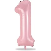 40Inch Pastel Pink Number 1 Balloon for Girl 1st First Birthday Decorations | Giant Pastel Light Pink Helium Foil Number 0-9 Balloons for Sweet One 16th Princess Baby Shower Women Anniversary Party